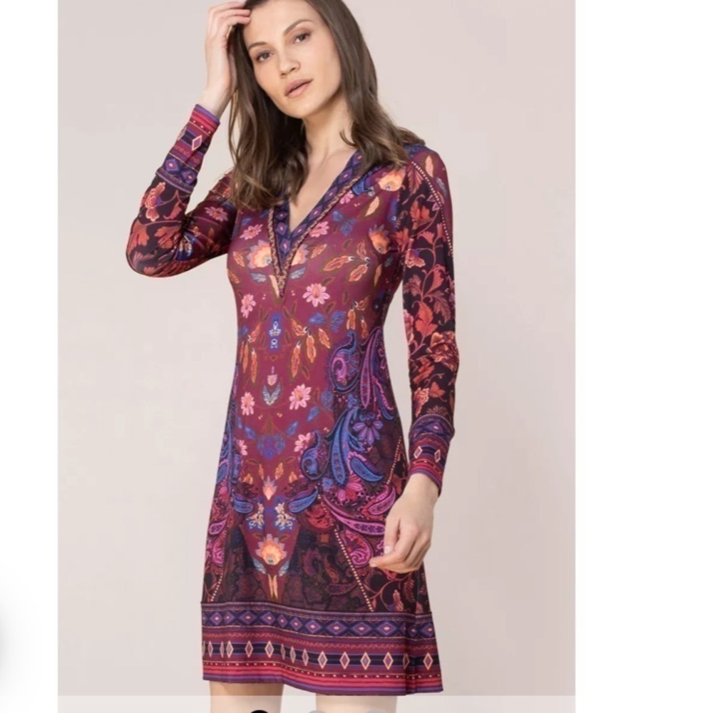 Hale Bob Tawny Jersey Beaded Dress NWOT